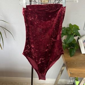 Red crushed velvet, strapless bodysuit worn once